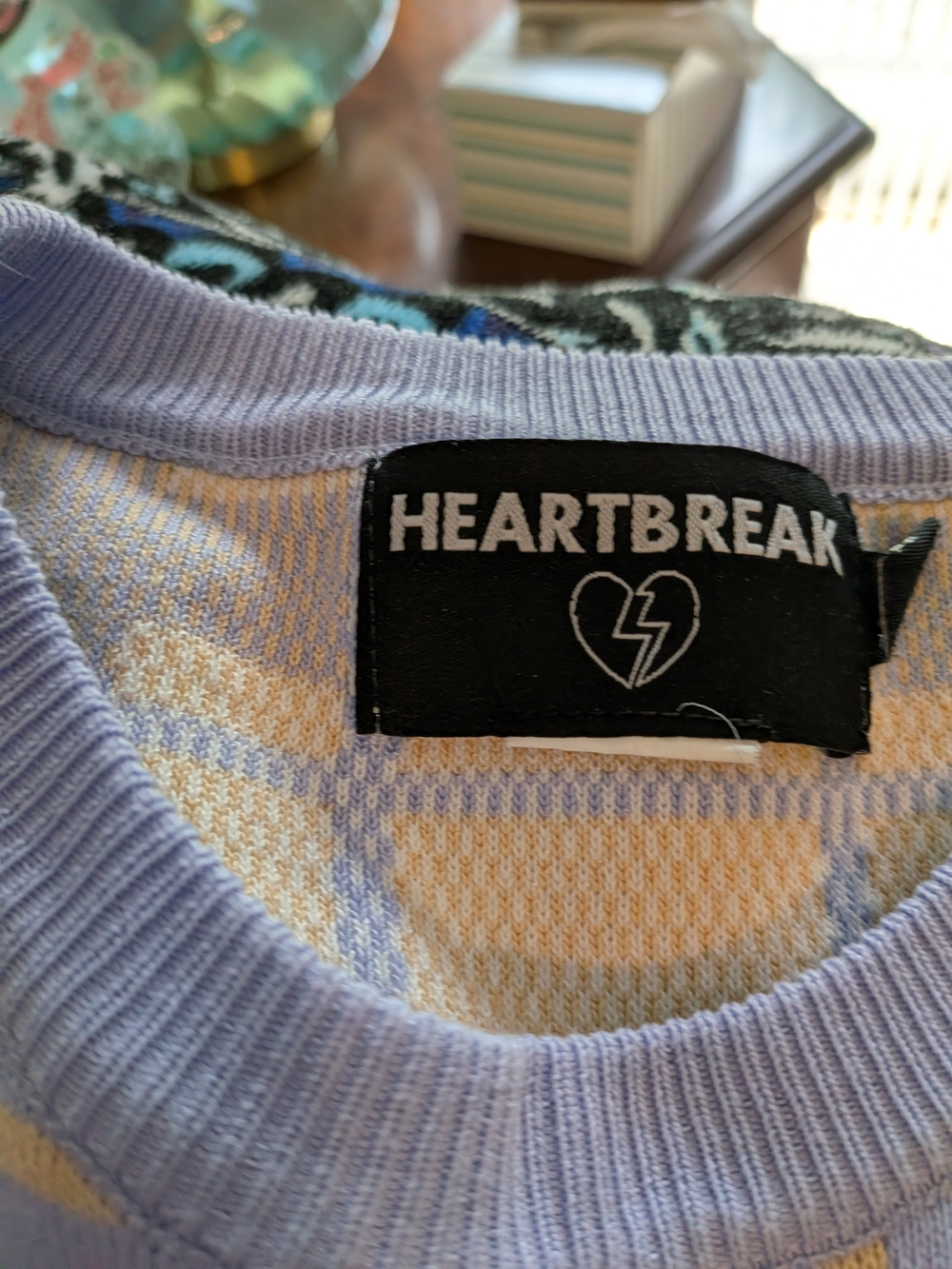 Heartbreak Lilac Plaid Crewneck Sweater - Picture 3 of 7
